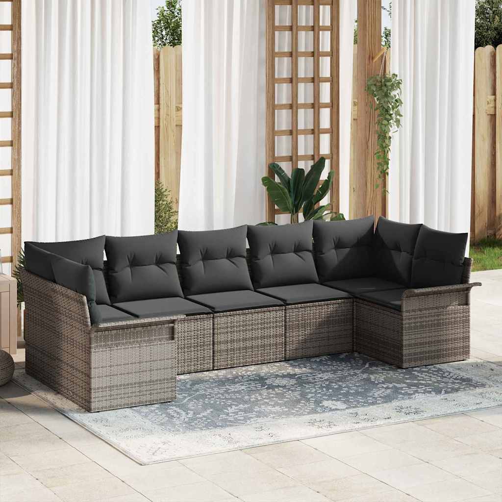 Garten-Sofa-Set 7 stk. Grau Poly Rattan