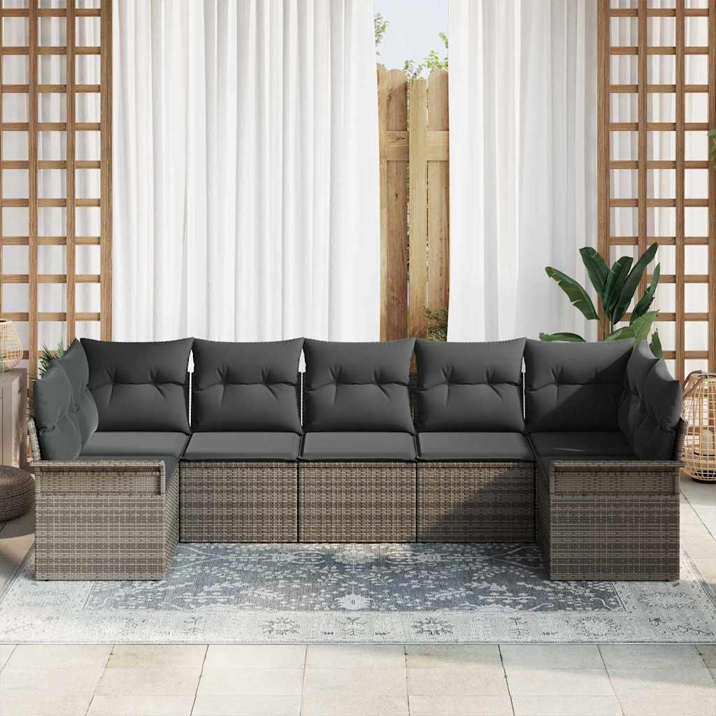 Garten-Sofa-Set 7 stk. Grau Poly Rattan