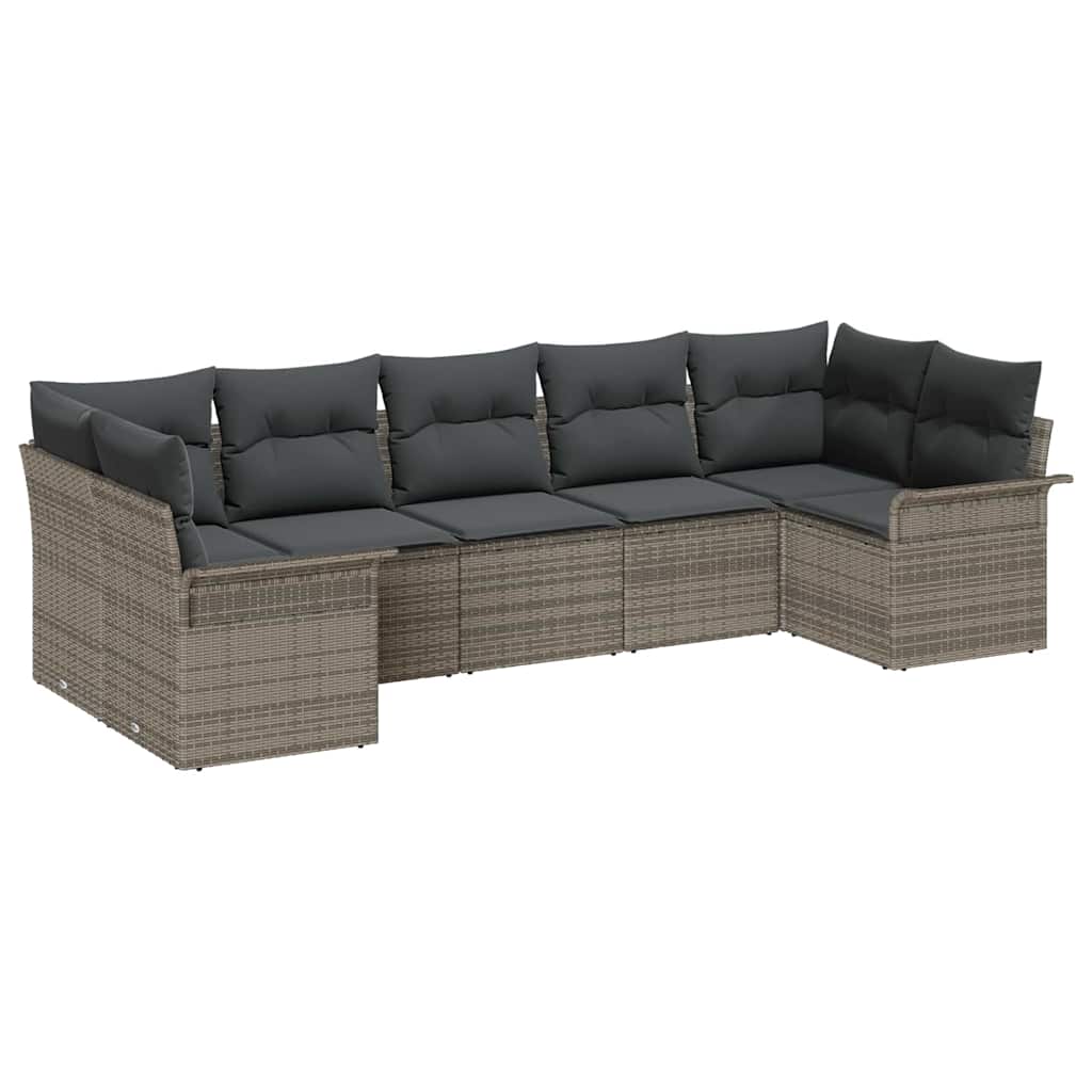 Garten-Sofa-Set 7 stk. Grau Poly Rattan
