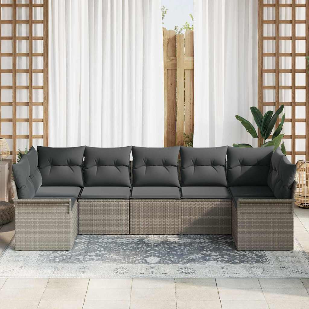 Garten-Sofa-Set 7 stk. Hellgrau Poly Rattan