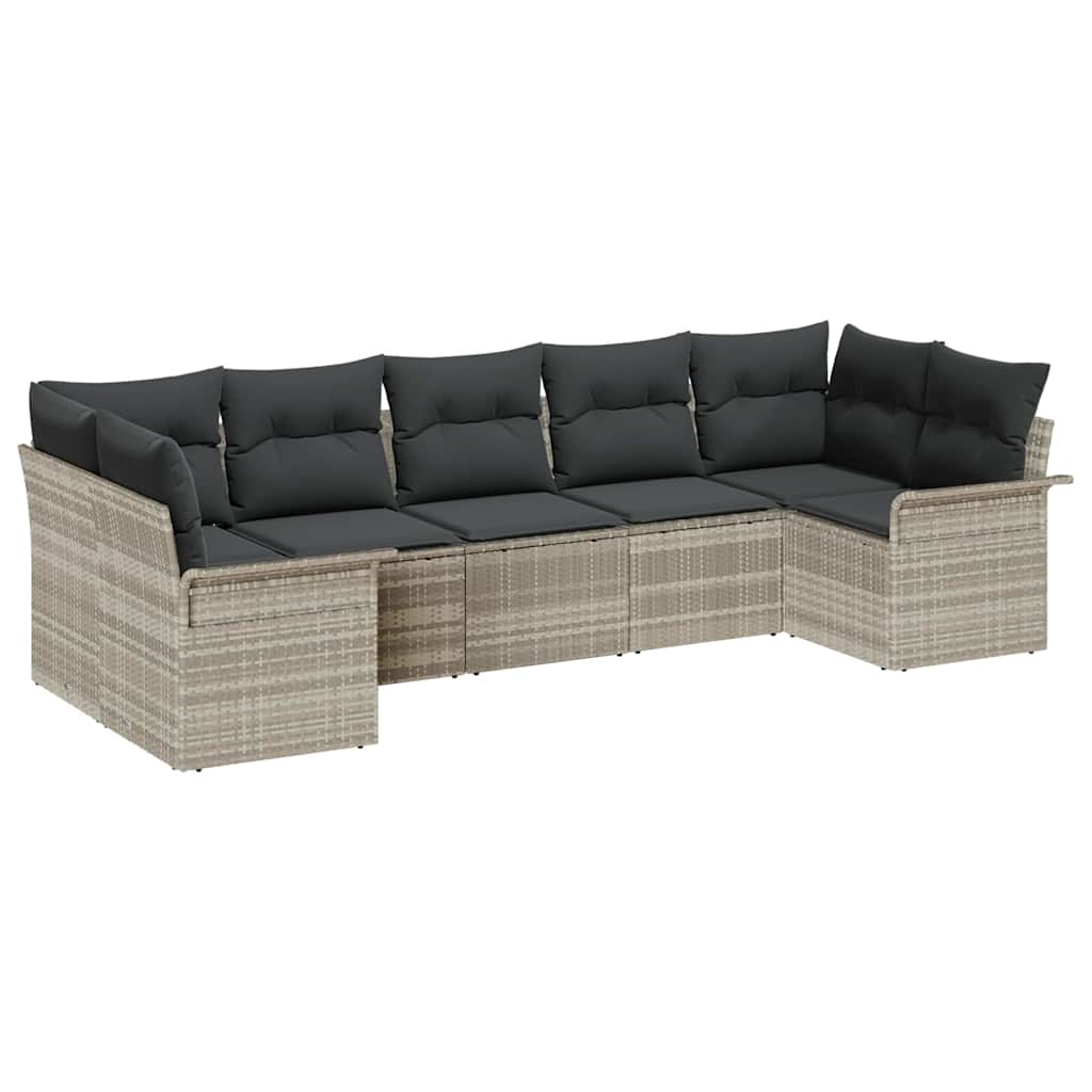 Garten-Sofa-Set 7 stk. Hellgrau Poly Rattan