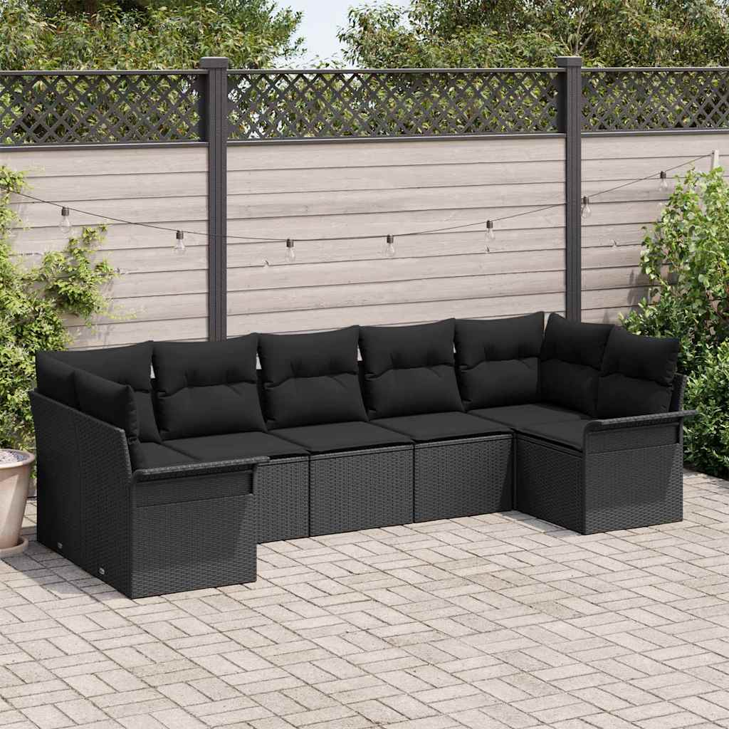 Garten-Sofa-Set 7 stk. Schwarz Poly Rattan