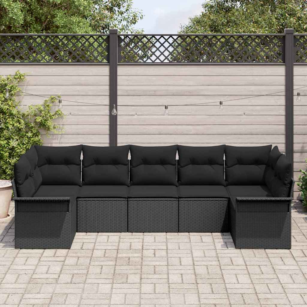 Garten-Sofa-Set 7 stk. Schwarz Poly Rattan