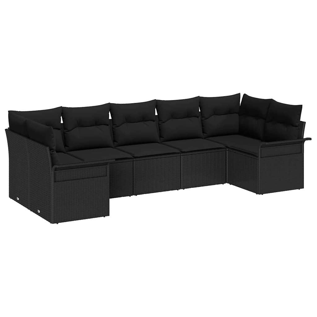 Garten-Sofa-Set 7 stk. Schwarz Poly Rattan