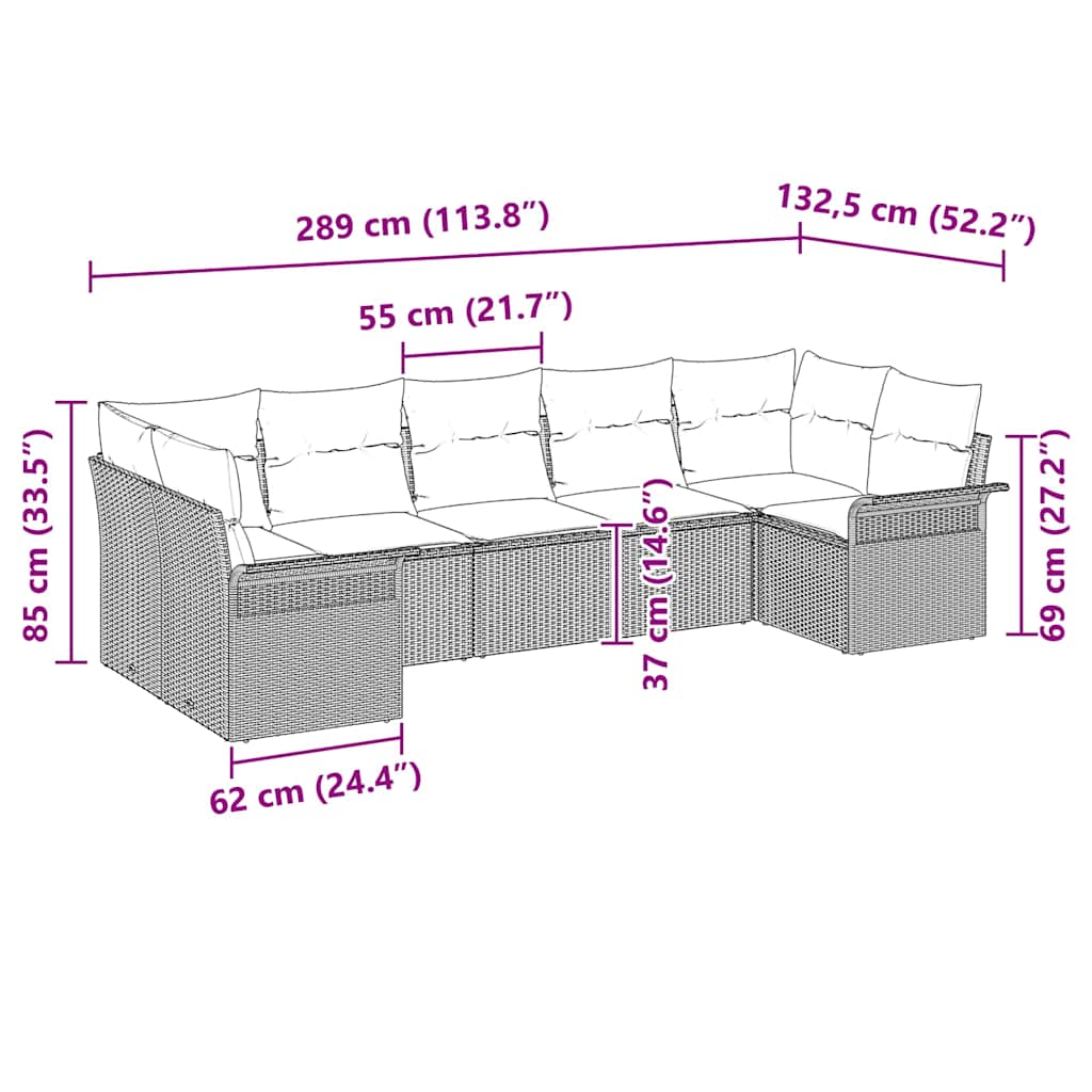 Garten-Sofa-Set 7 stk. Schwarz Poly Rattan