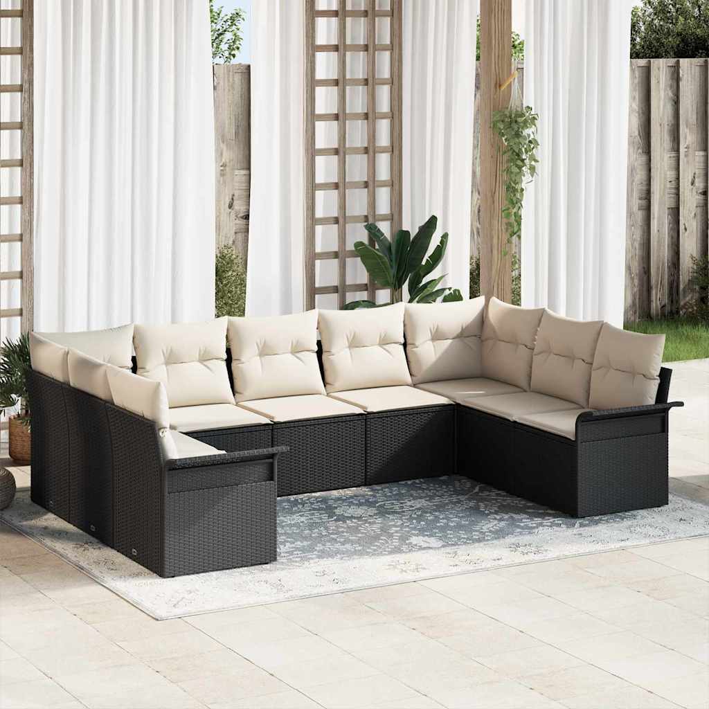 Gartensofa-set 9 stk. Schwarz Poly-Rattan