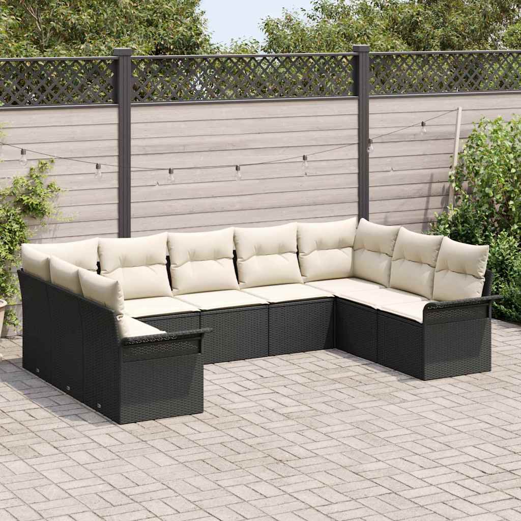 Gartensofa-set 9 stk. Schwarz Poly-Rattan