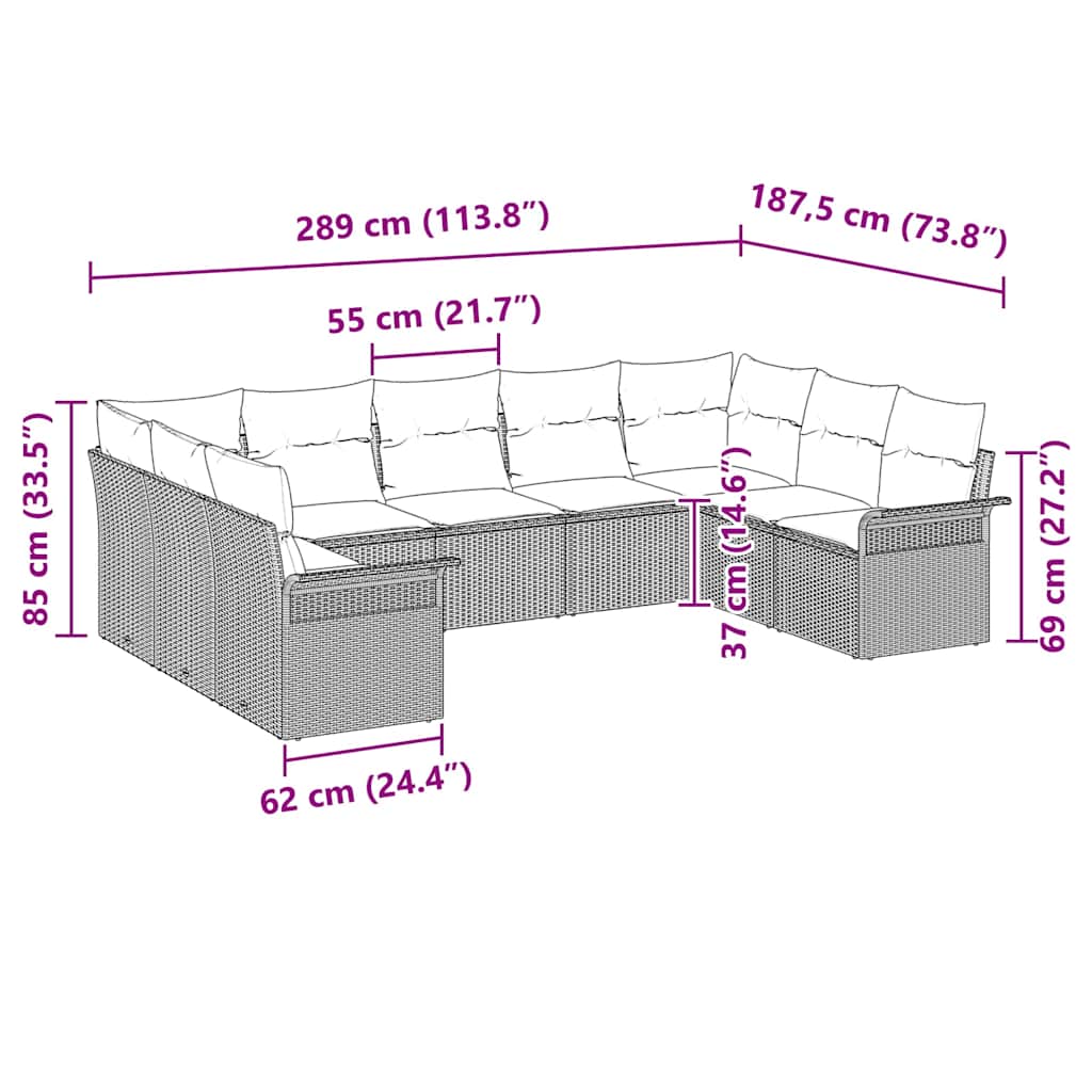 Gartensofa-set 9 stk. Schwarz Poly-Rattan