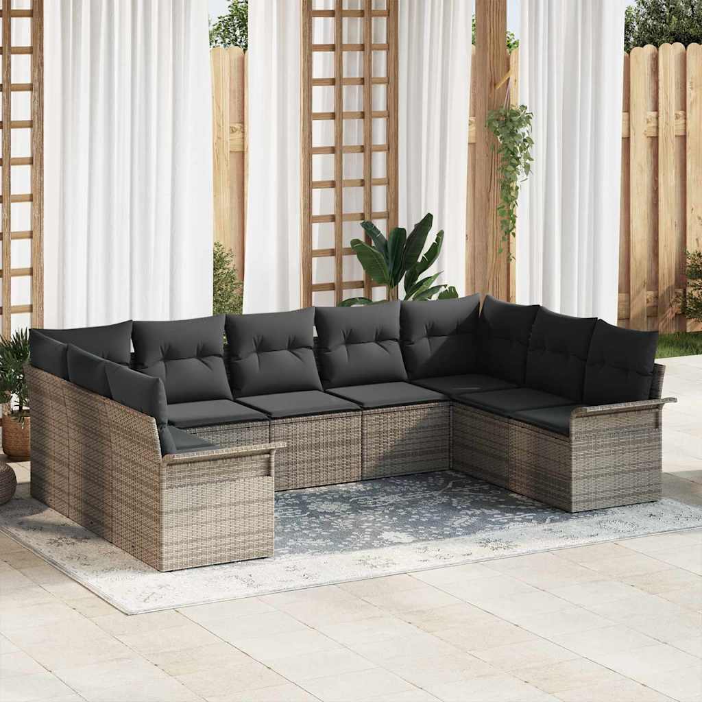 Gartensofa-set 9 stk. Grau Poly-Rattan