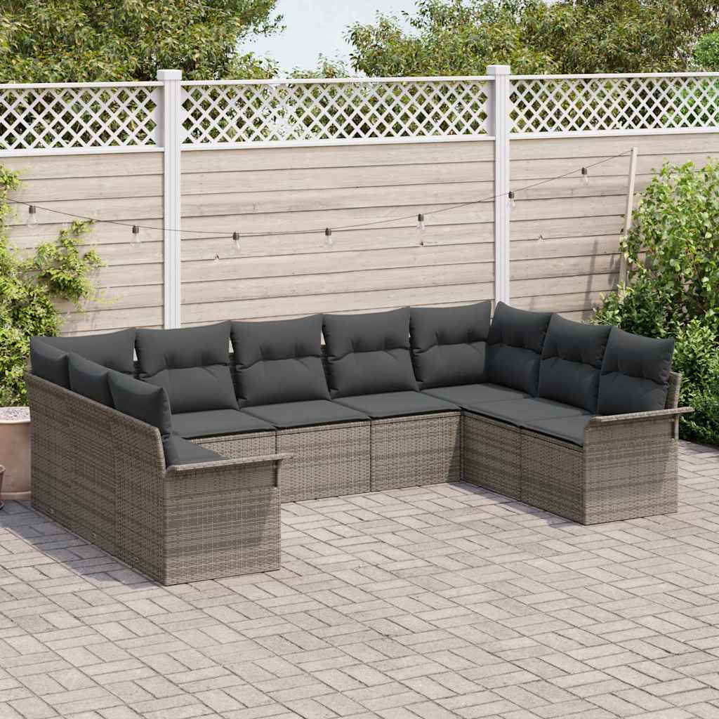 Gartensofa-set 9 stk. Grau Poly-Rattan