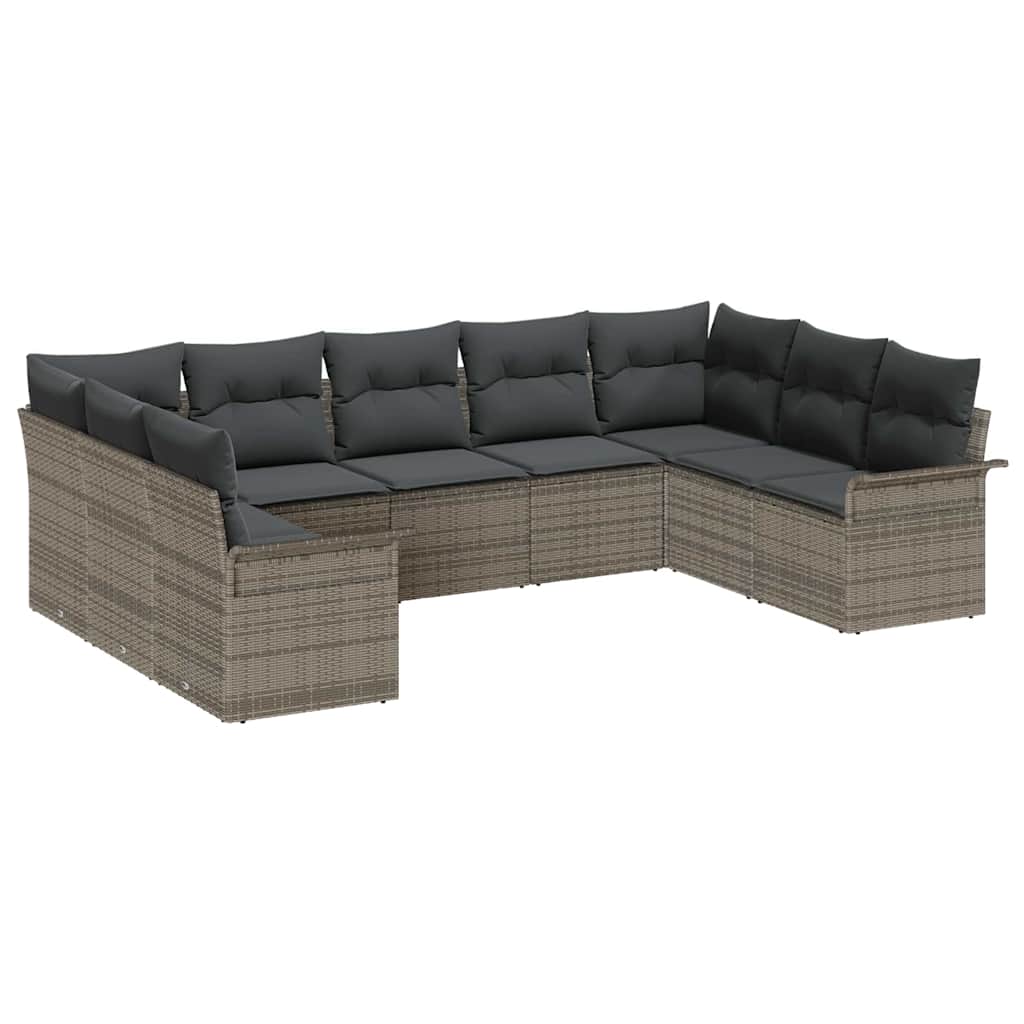 Gartensofa-set 9 stk. Grau Poly-Rattan