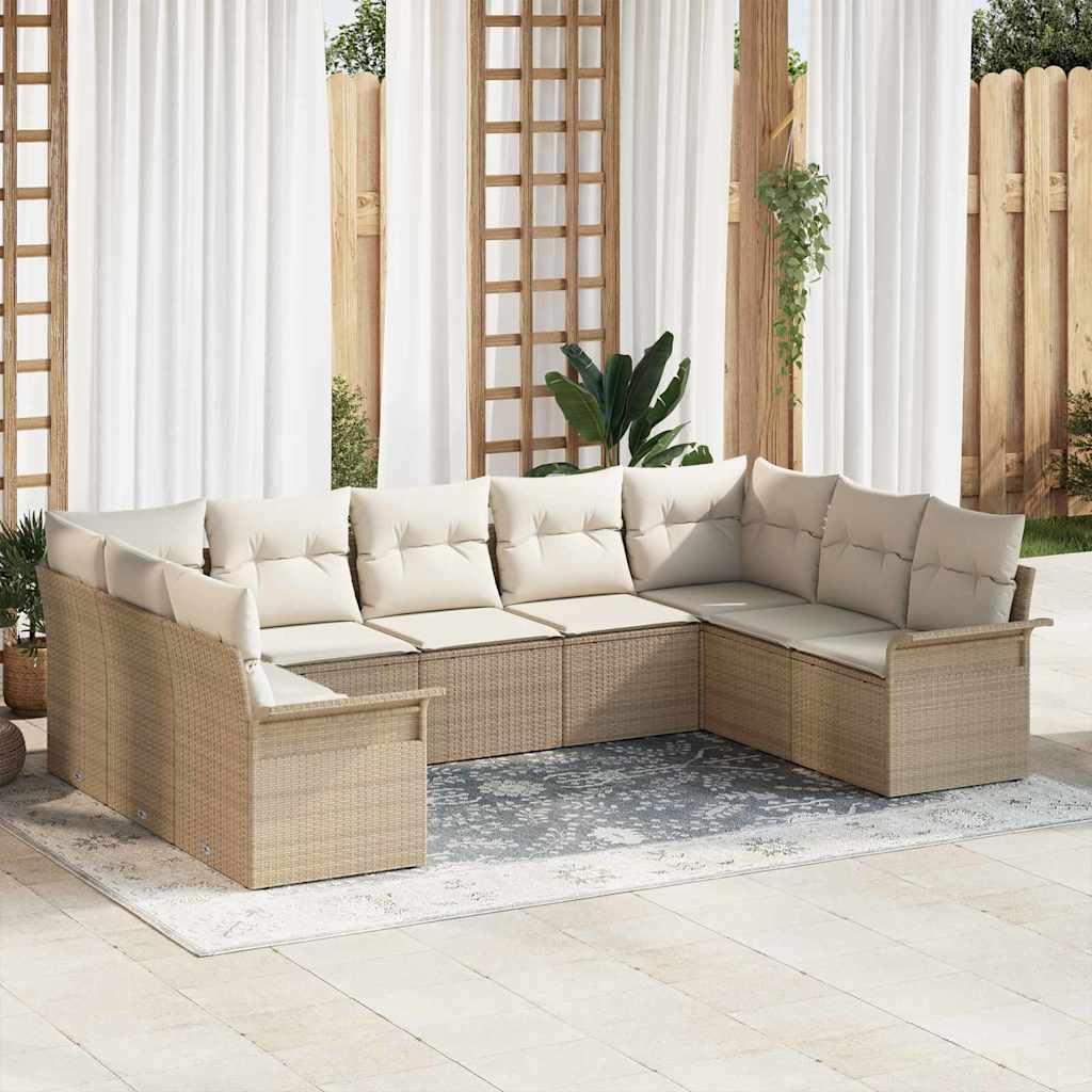 Gartensofa-set 9 stk. Beige Poly-Rattan