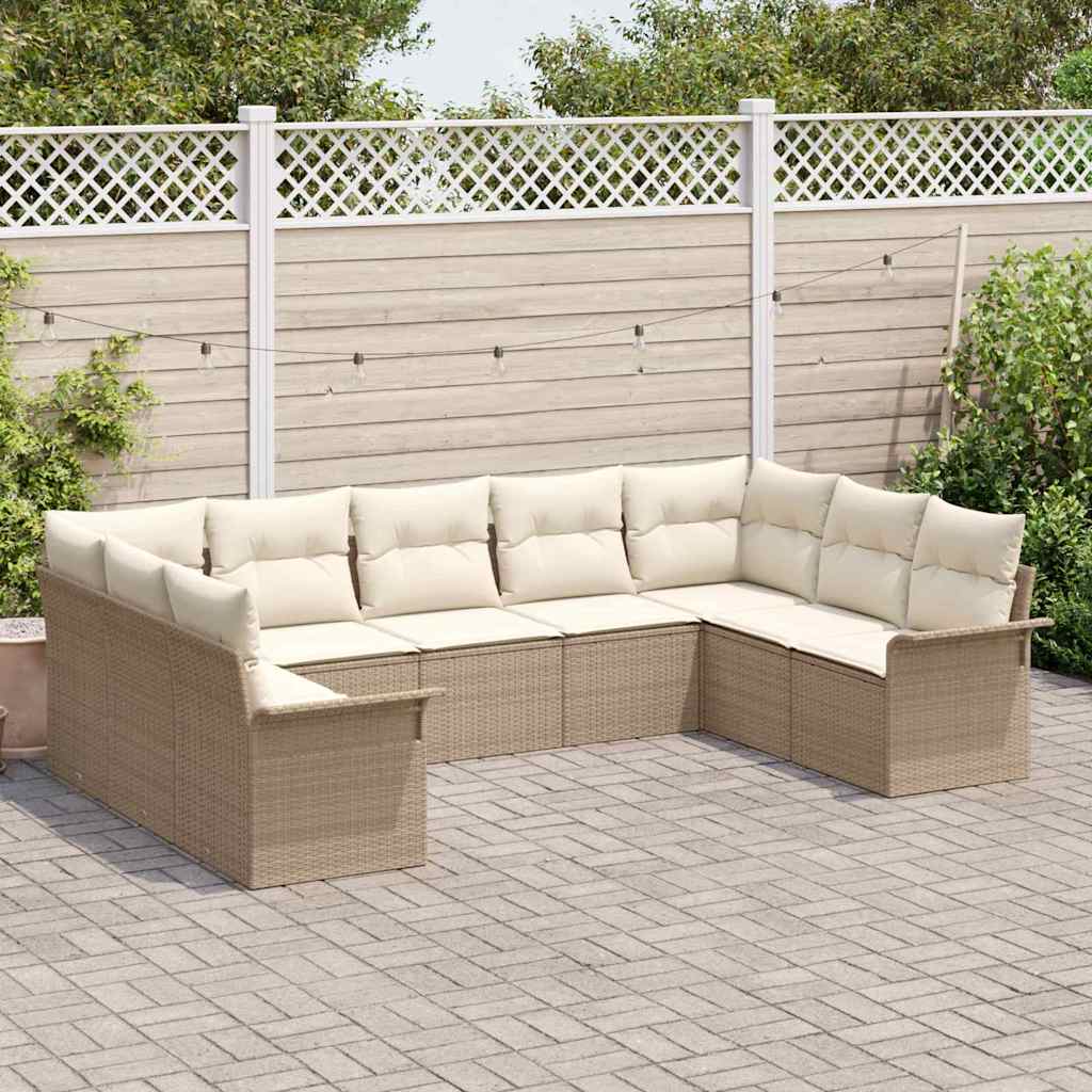 Gartensofa-set 9 stk. Beige Poly-Rattan