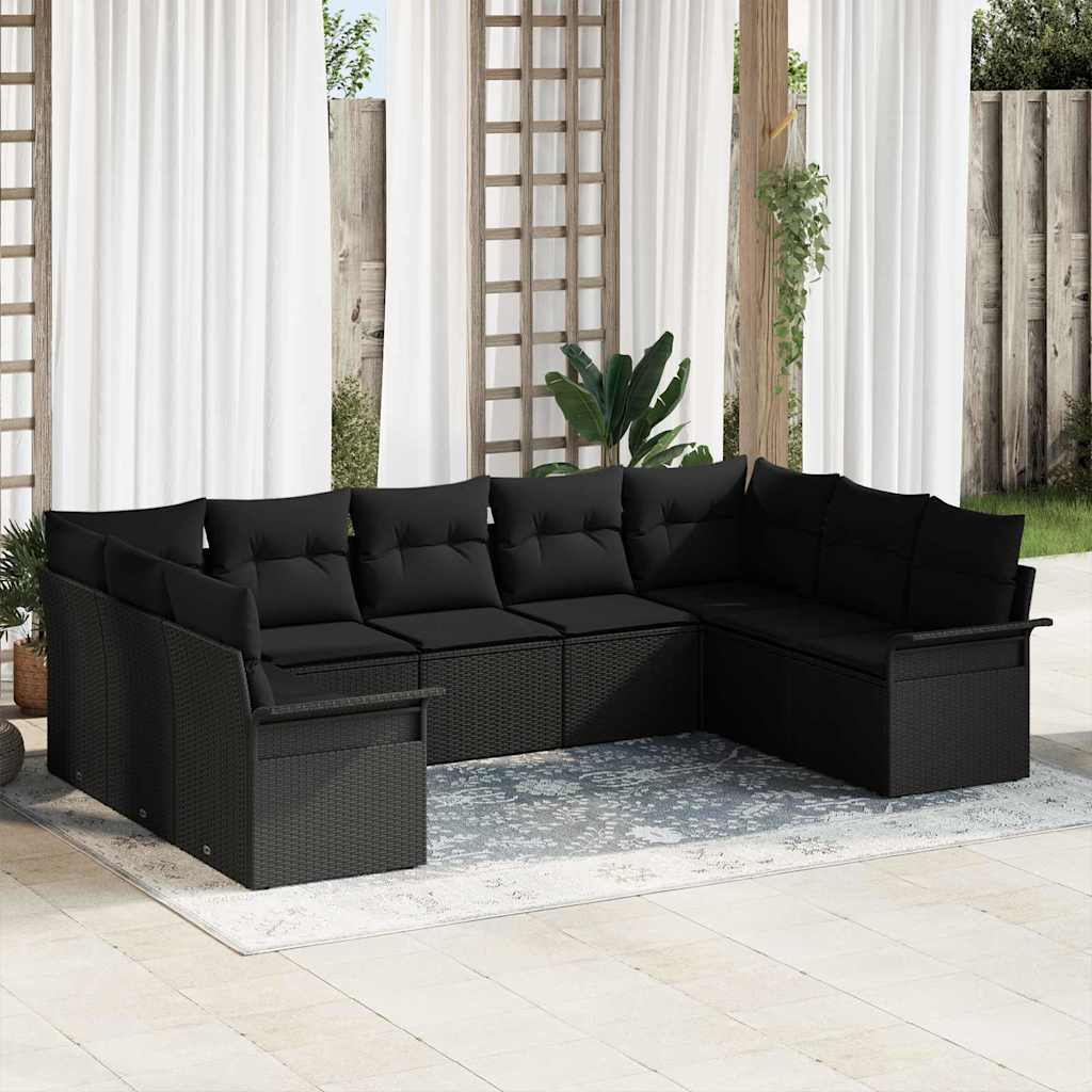 Gartensofa-set 9 stk. Schwarz Poly-Rattan
