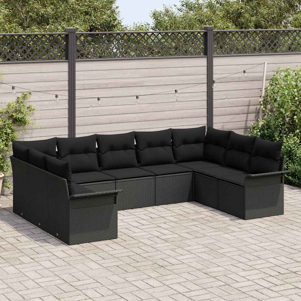 Gartensofa-set 9 stk. Schwarz Poly-Rattan