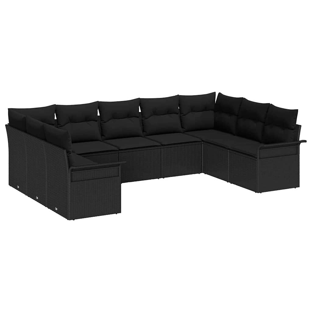 Gartensofa-set 9 stk. Schwarz Poly-Rattan