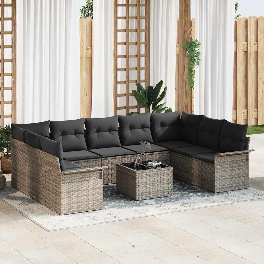 Gartensofa-set 10 stk. Schwarz Poly-Rattan