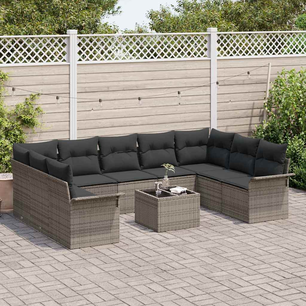 Gartensofa-set 10 stk. Schwarz Poly-Rattan