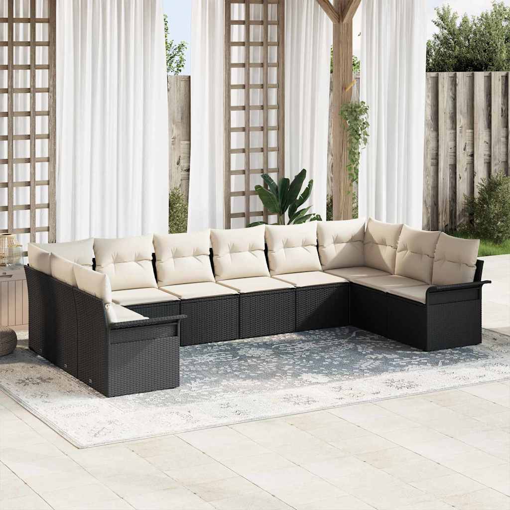 Gartensofa-set 10 stk. Schwarz Poly-Rattan