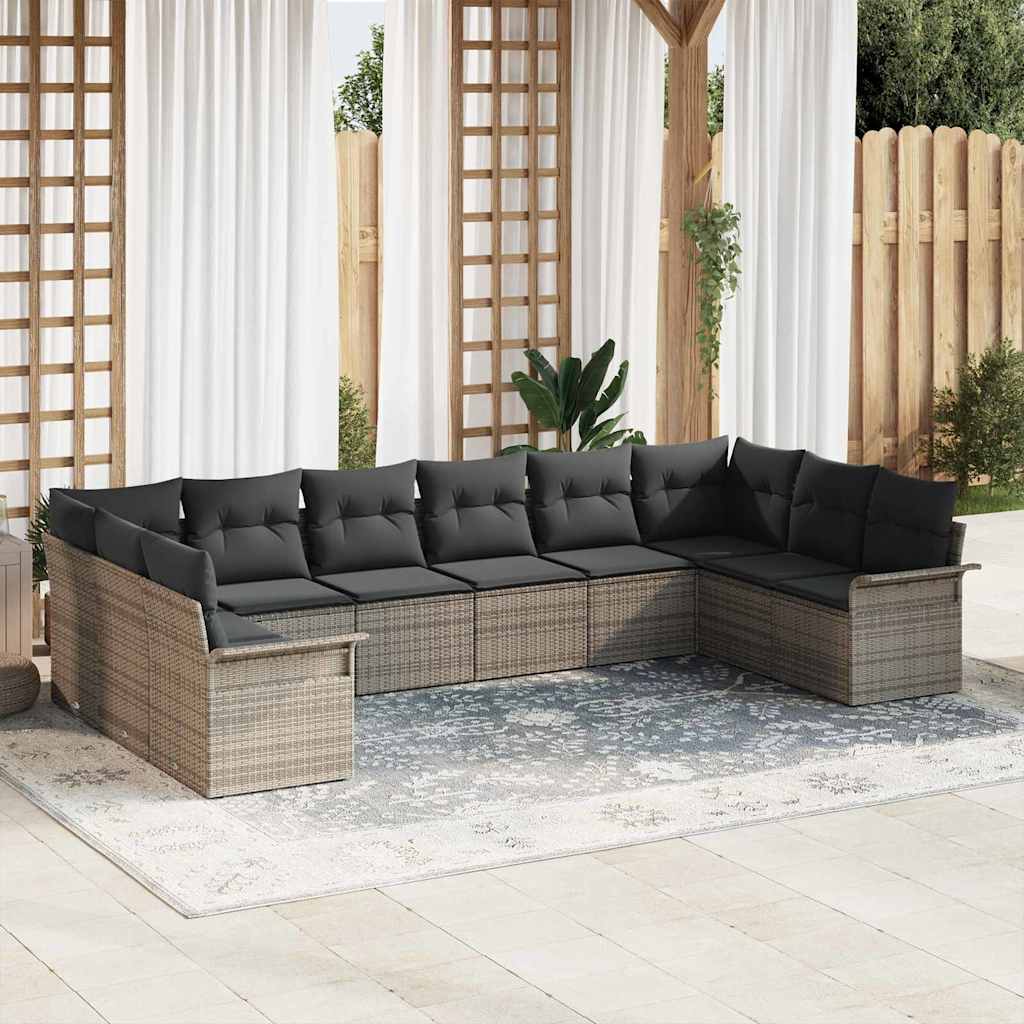 Gartensofa-set 10 stk. Grau Poly-Rattan