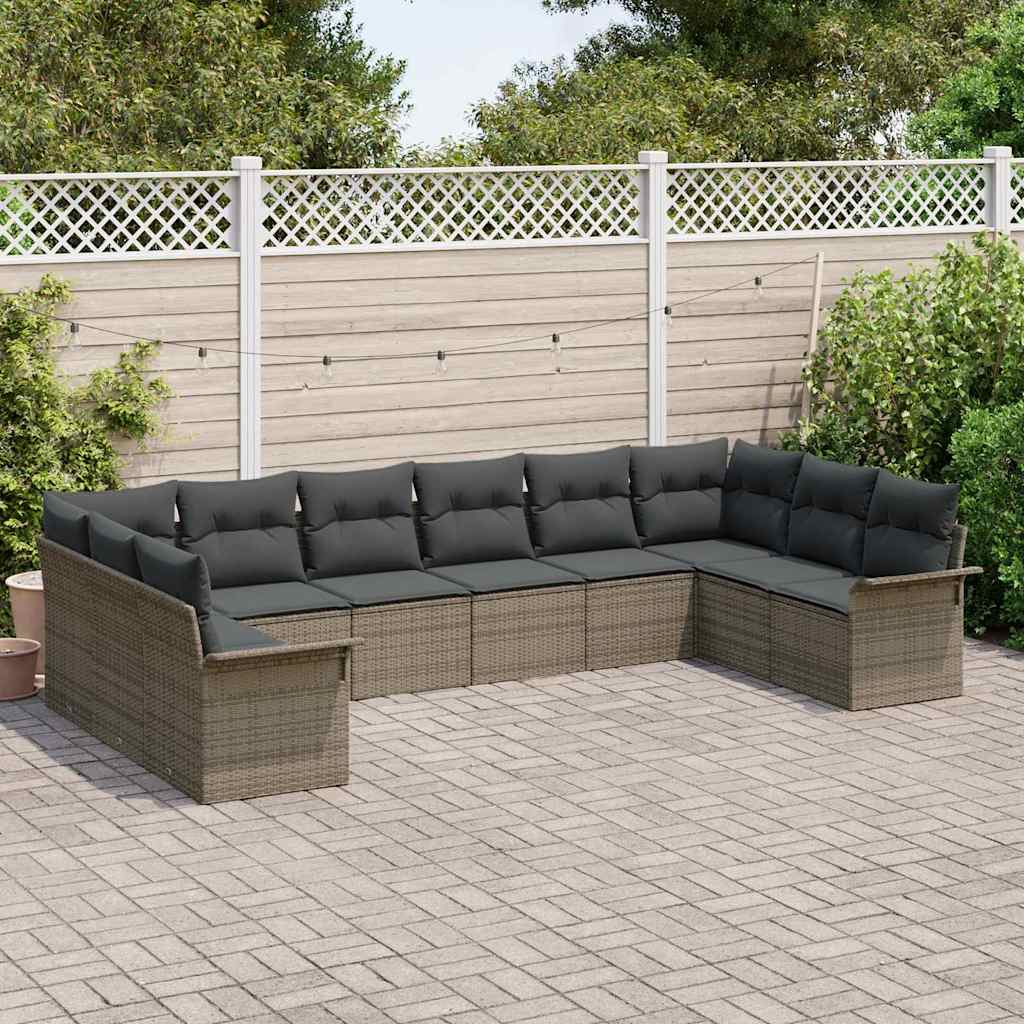 Gartensofa-set 10 stk. Grau Poly-Rattan