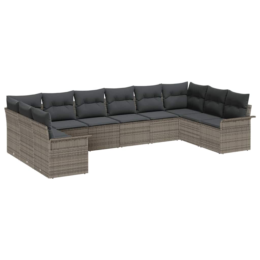 Gartensofa-set 10 stk. Grau Poly-Rattan