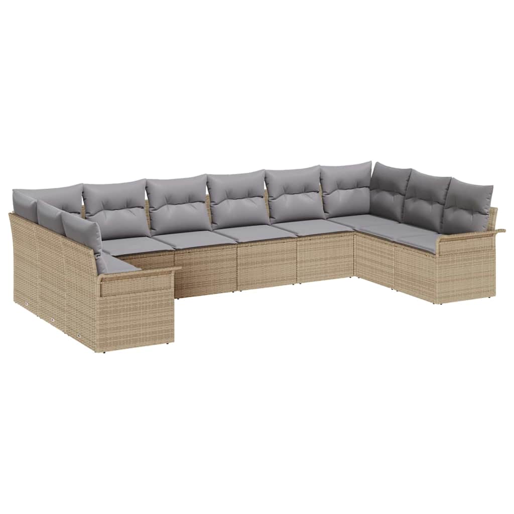 Gartensofa-set mit Speicher 10 pcs Beige Poly-Rattan