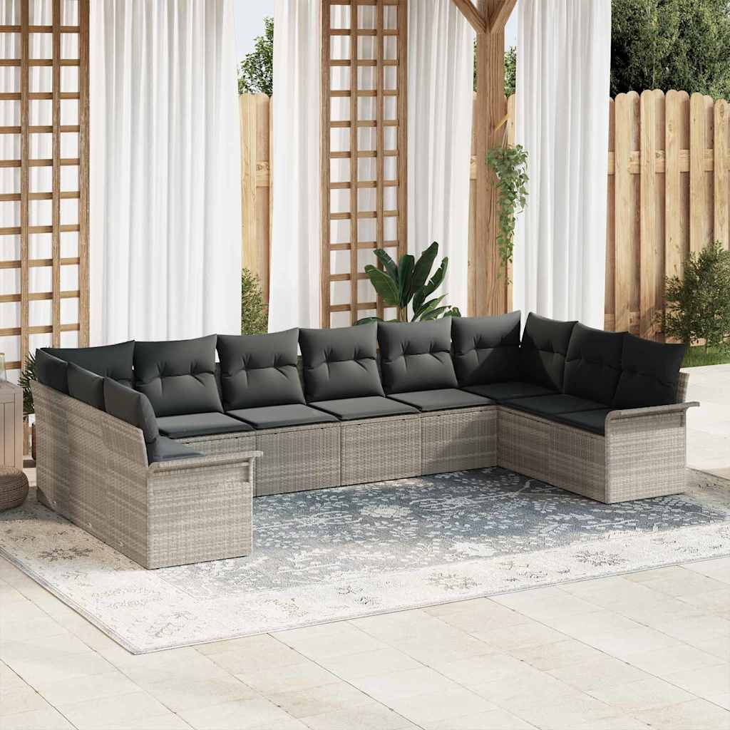 Gartensofa-set 10 stk. Hellgrau Poly-Rattan