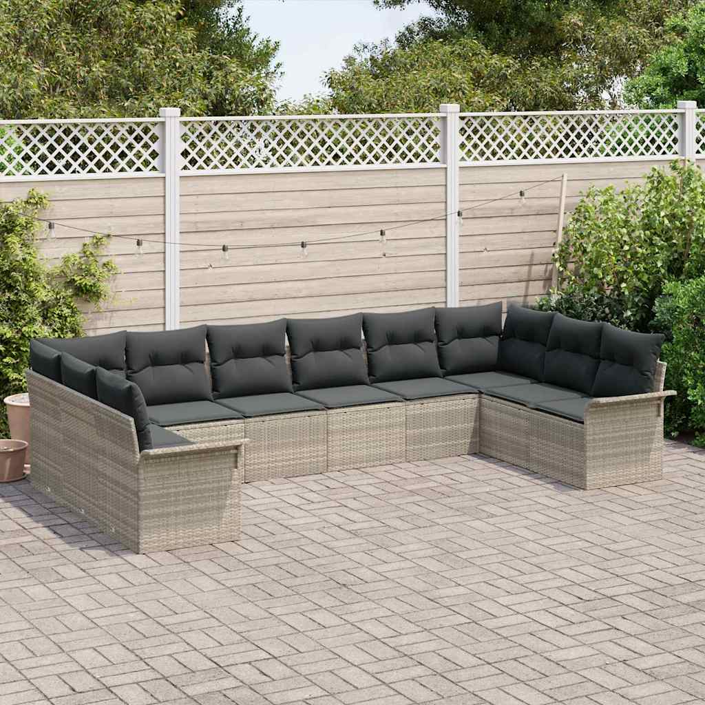 Gartensofa-set 10 stk. Hellgrau Poly-Rattan