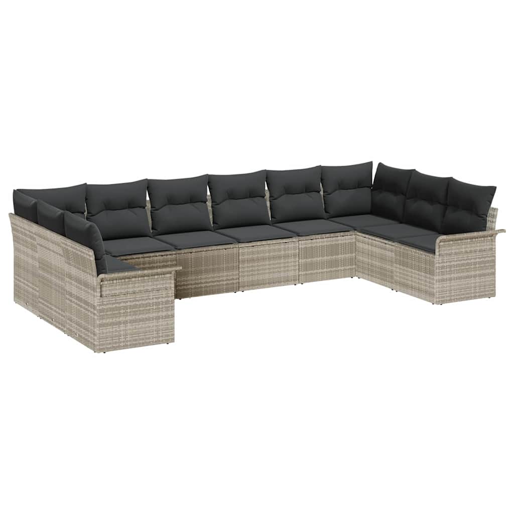 Gartensofa-set 10 stk. Hellgrau Poly-Rattan