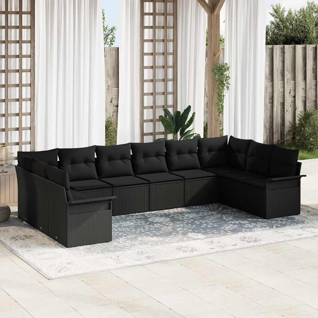 Gartensofa-set 10 stk. Schwarz Poly-Rattan