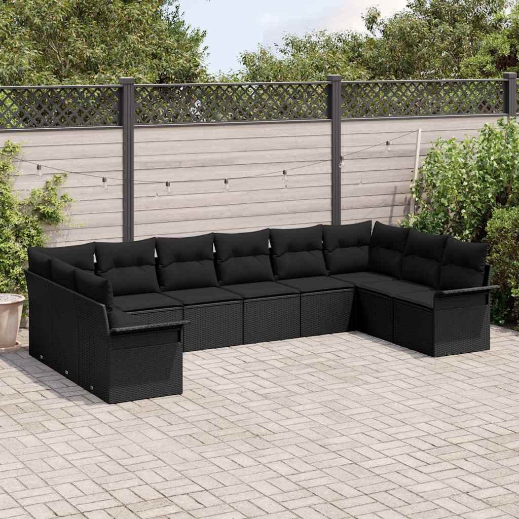 Gartensofa-set 10 stk. Schwarz Poly-Rattan