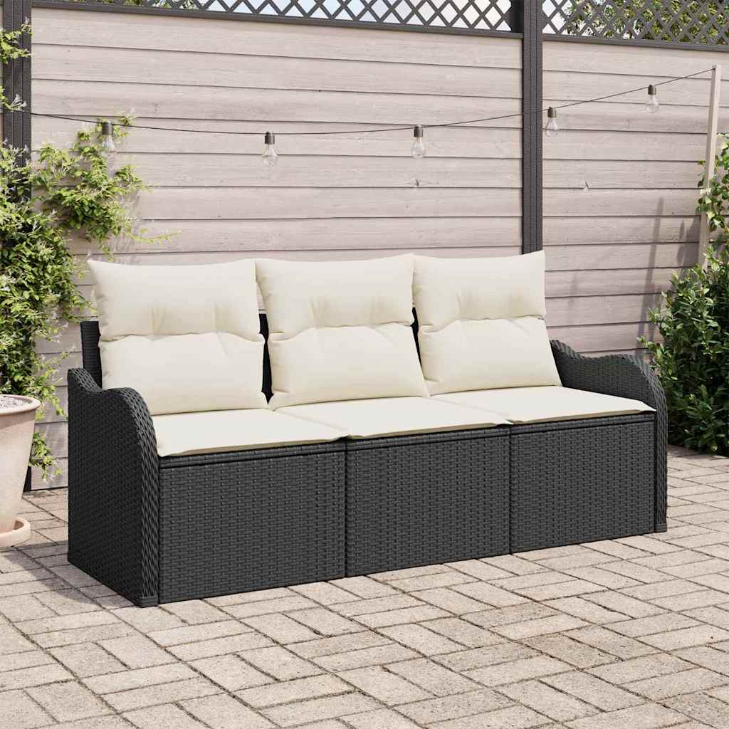 Garten-Sofa-Set 3 stk. Schwarz Poly Rattan