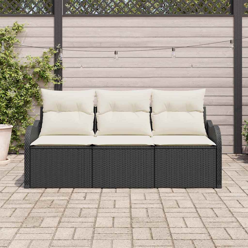 Garten-Sofa-Set 3 stk. Schwarz Poly Rattan