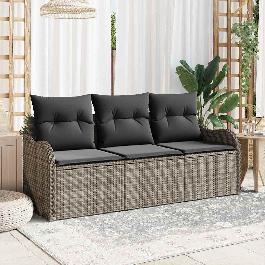 Garten-Sofa-Set 3 stk. Grau Poly Rattan
