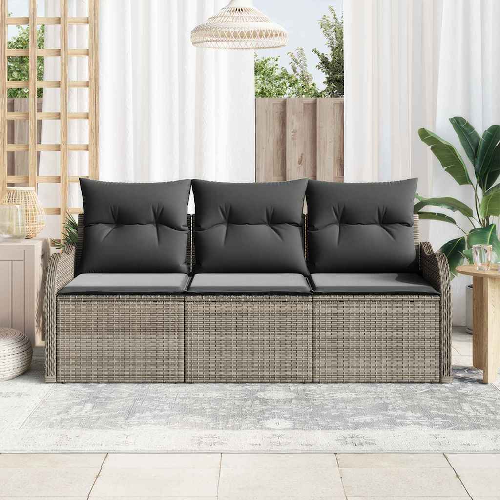 Garten-Sofa-Set 3 stk. Grau Poly Rattan