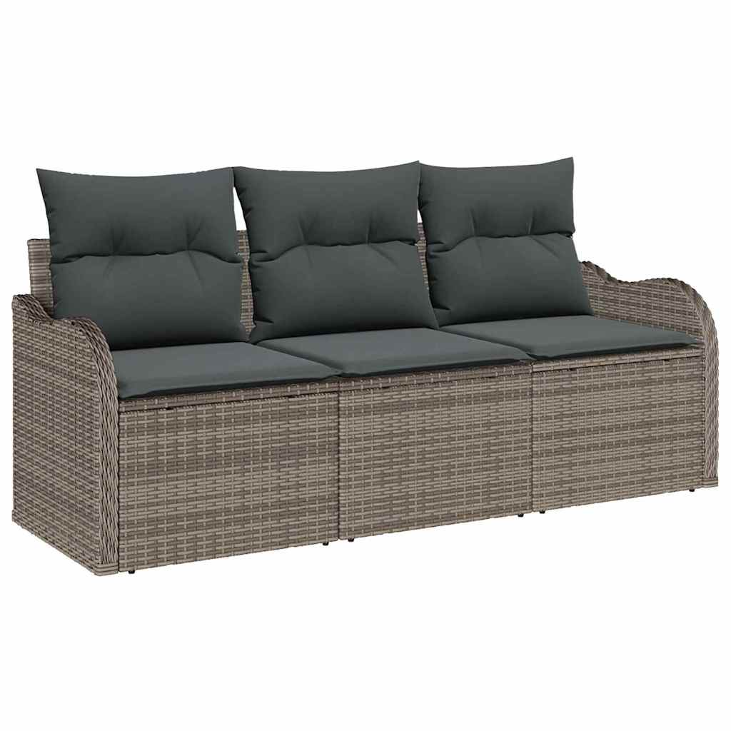 Garten-Sofa-Set 3 stk. Grau Poly Rattan