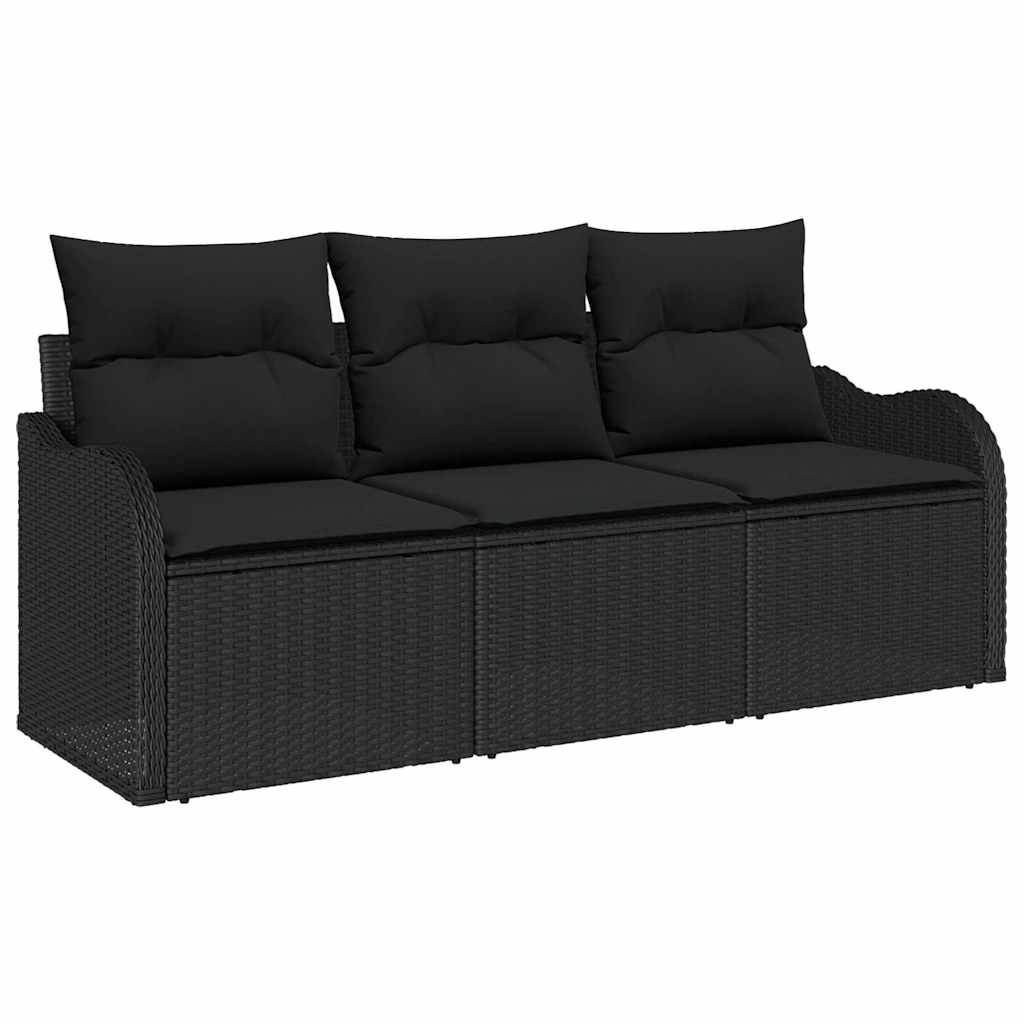 Garten-Sofa-Set 3 stk. Schwarz Poly Rattan
