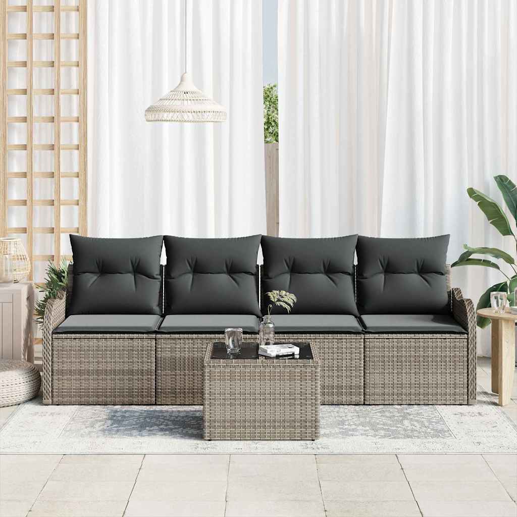 Gartensofa-set 5 stk. 4-Sitzanzahl Grau Poly-Rattan