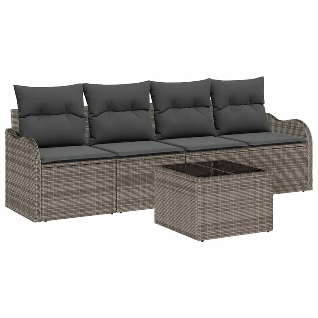 Gartensofa-set 5 stk. 4-Sitzanzahl Grau Poly-Rattan