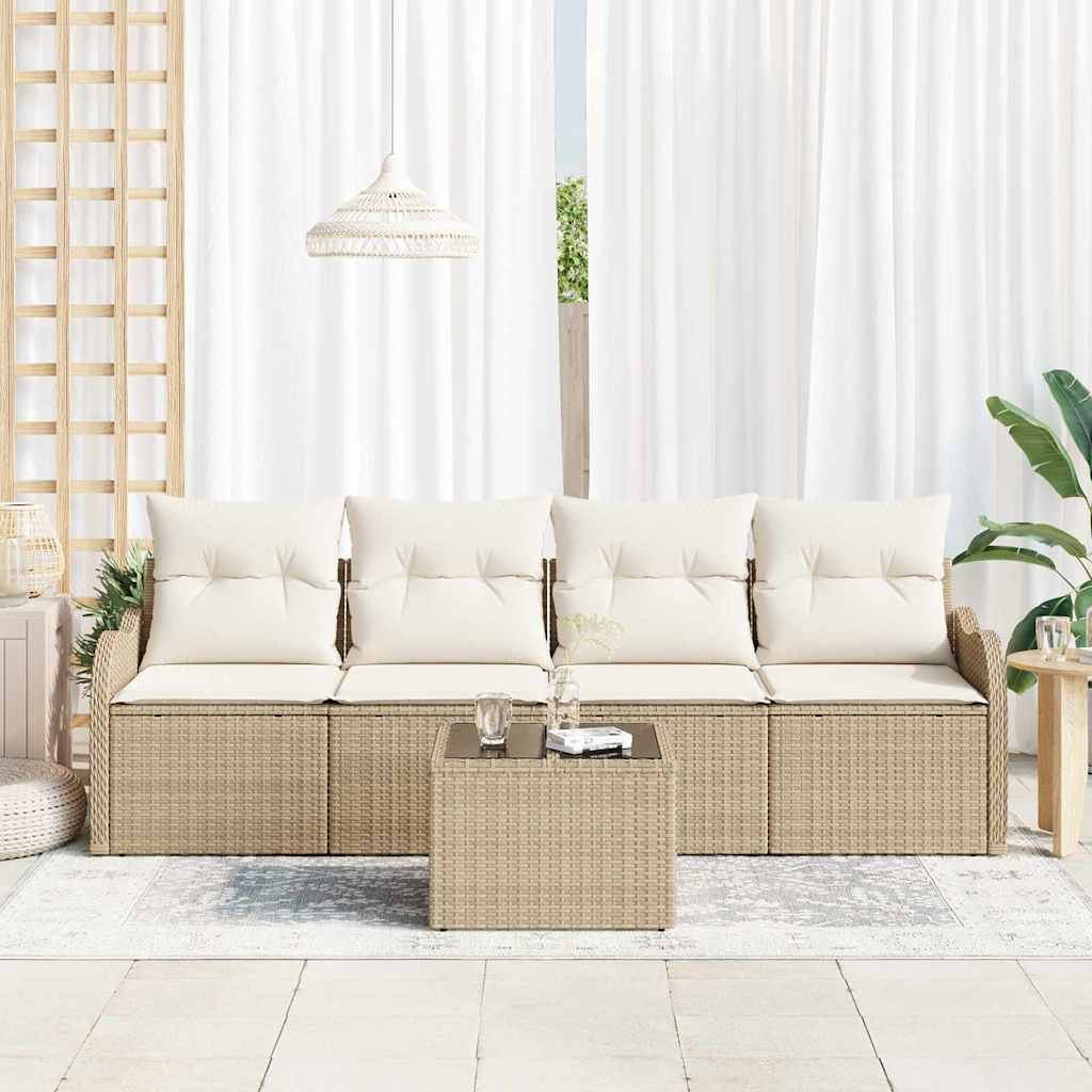 Gartensofa-set 5 Stk. 4-Sitzanzahl Beige und Creme Poly-Rattan