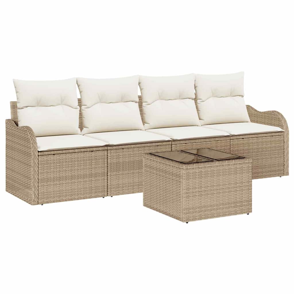 Gartensofa-set 5 Stk. 4-Sitzanzahl Beige und Creme Poly-Rattan