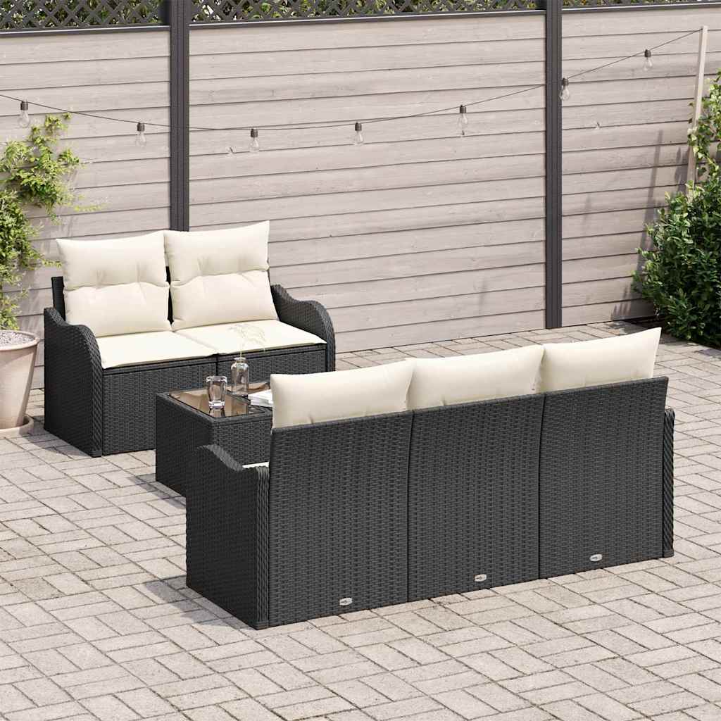 Garten-Sofa-Set mit Kissen mit Speicher 6 pcs Schwarz und Creme