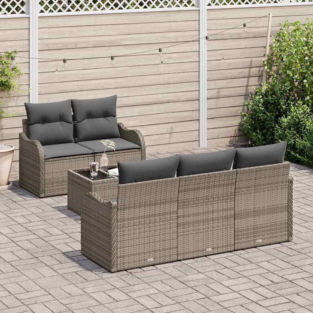 Gartensofa-set 6 stk. 5-Sitzanzahl Grau Poly-Rattan