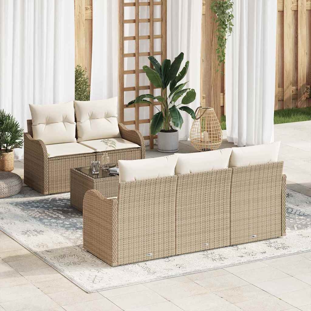 Gartensofa-set 6 Stk. 5-Sitzanzahl Beige und Creme Poly-Rattan