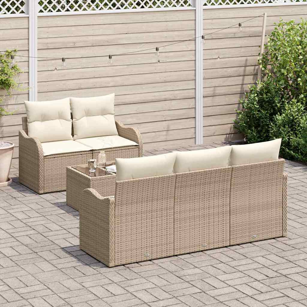 Gartensofa-set 6 Stk. 5-Sitzanzahl Beige und Creme Poly-Rattan