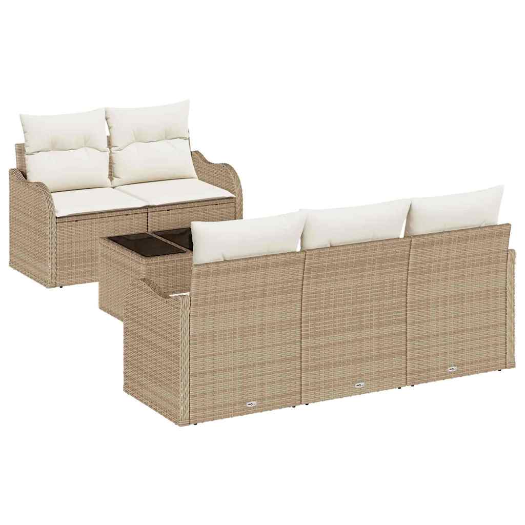 Gartensofa-set 6 Stk. 5-Sitzanzahl Beige und Creme Poly-Rattan