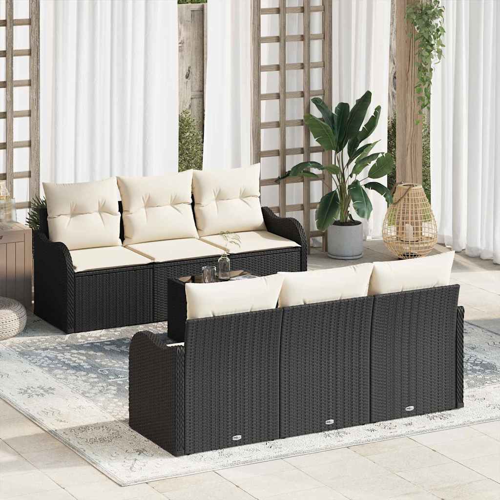 Gartensofa-set 7 stk. 6-Sitzanzahl Schwarz und Creme