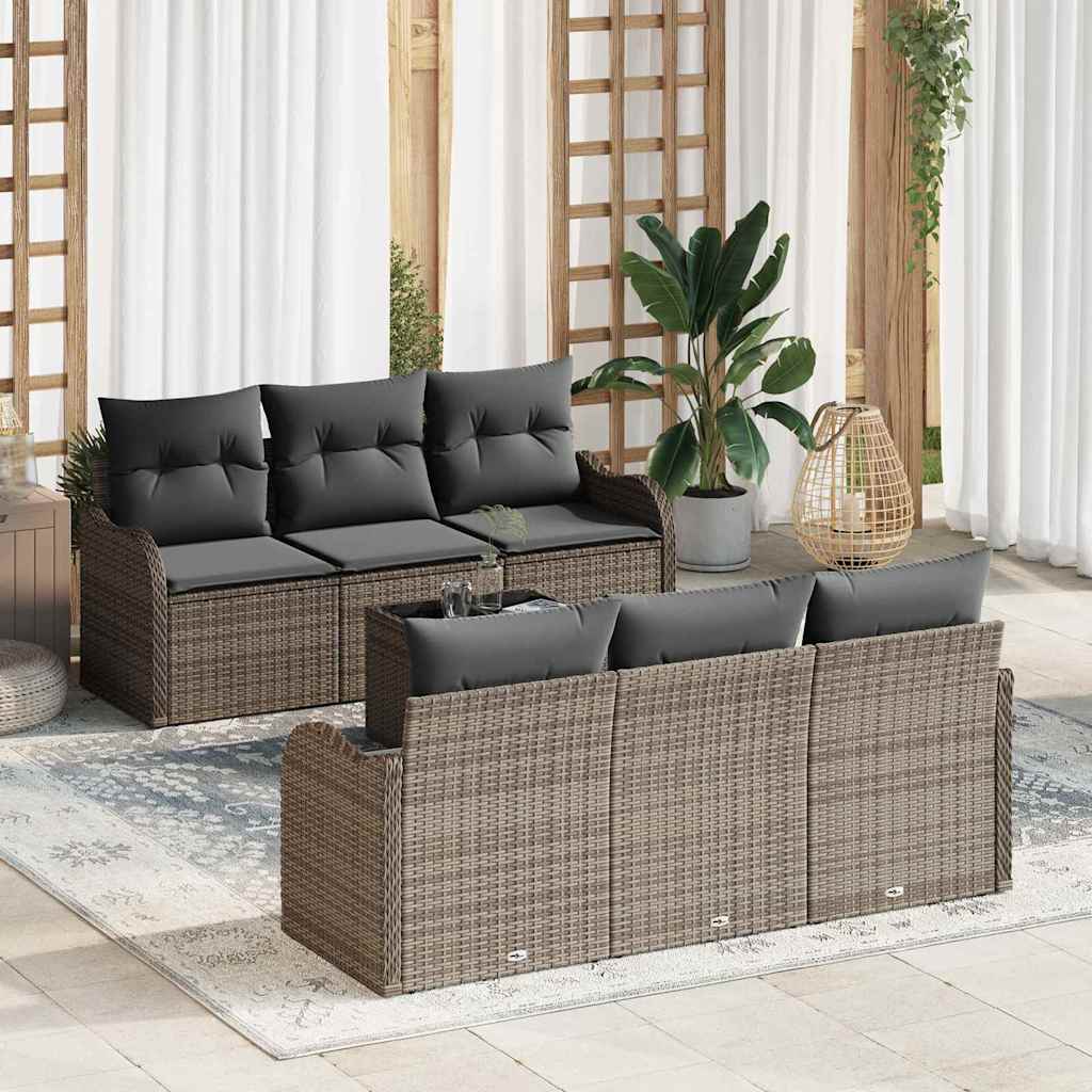 Gartensofa-set 7 pcs Grau Poly Rattan, Steel, and Glass