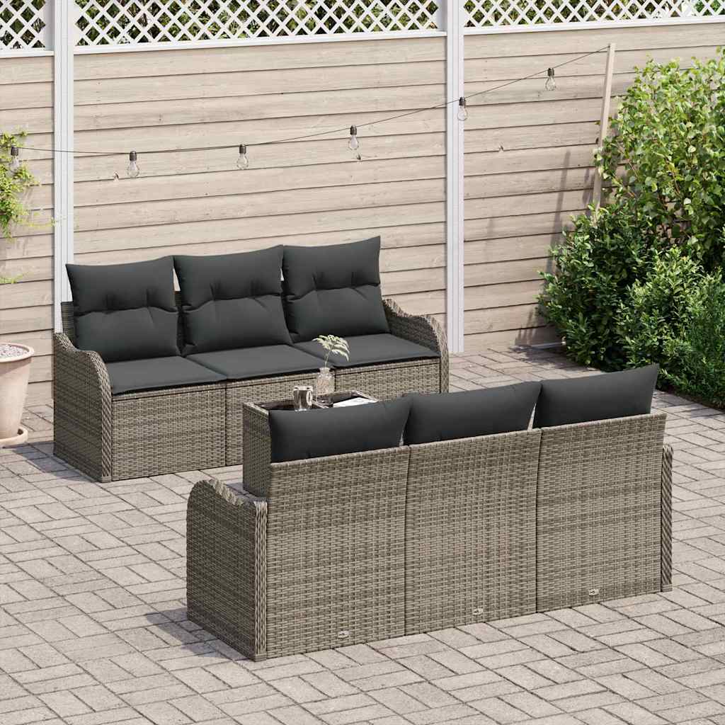 Gartensofa-set 7 pcs Grau Poly Rattan, Steel, and Glass